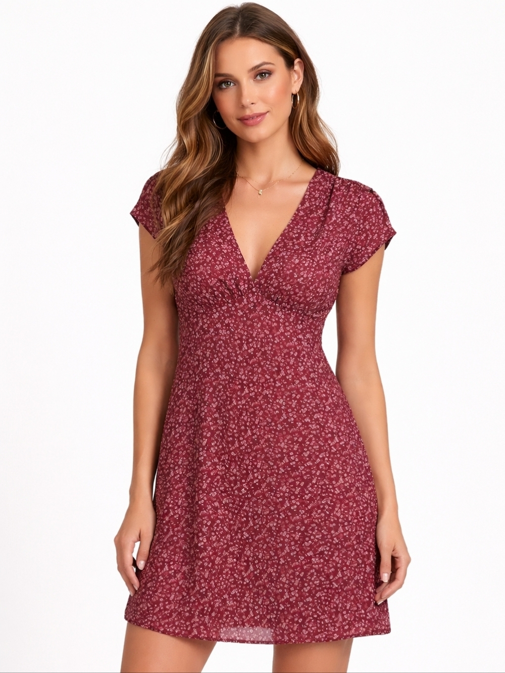 NWT Outerknown Juniper V Neck Cap Sleeves Purple Floral Mini Dress Sz XS